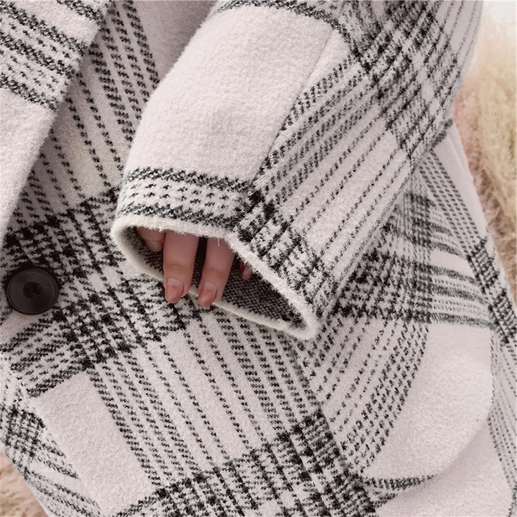 Клетчатое пальто осень зима модное корейское Женское шерстяное пальто Модные двухсторонние шерстяные куртки повседневная верхняя одежда manteau femme