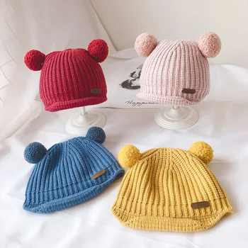 

Korean Version Children Knitted Hat Autumn and Winter Hat Baby Knitted Bell Tongue Hat Small Ball Infant Baby Warm Cap Kids Baby
