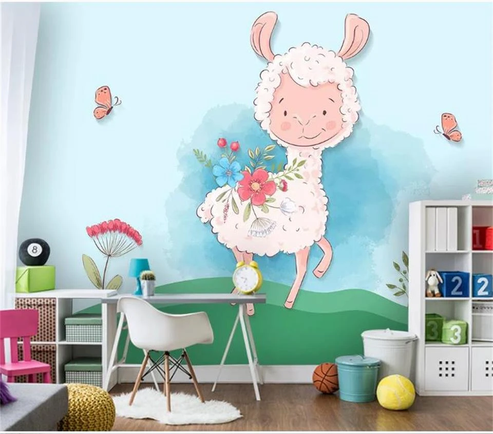Custom Size Mural Wallpaper Cartoon Cute Lamb Sky 3d Picture Backdrop Kidsroom Living Room Bedroom Photo Wallpaper Home Decor Wallpapers Aliexpress