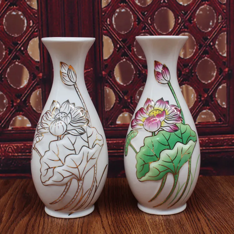 

Gold Lotus Bottle Buddha Hall Supplies Buddha Vase for Lotus Water Purification Bottle Supplies Ceramic Crafts Yu Ping