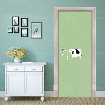 

DIY Door Sticker Self Adhesive Cow Simple Nordic Decal Home Decoration Paper for Living Room PVC Waterproof 3D Print Sticker Art