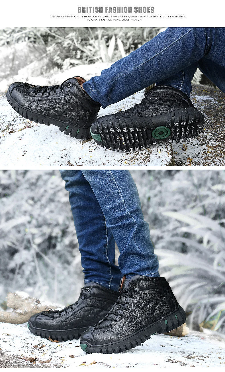 New Fashion Men Winter Shoes Solid Color Fur Snow Boots Plush Inside Anti Skid Bottom Keep Warm Waterproof Ski Boots