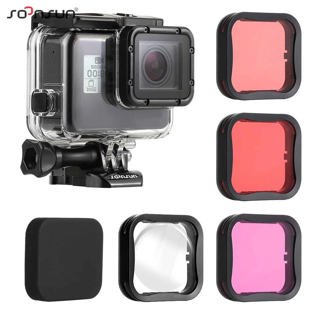 SOONSUN funda impermeable para GoPro Hero 7, 6, 5, carcasa de subacuática negra, Kit de filtros de lentes de Color rojo, accesorios para Gopro for gopro|for gopro herogopro kit case - AliExpress