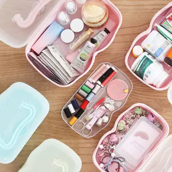 

Portable Makeup-organizer Plastic Cosmetics Box Small Makeup Holder Medicine Sewing Thread Nail-Polish Organizer Swabs-Holder Ba