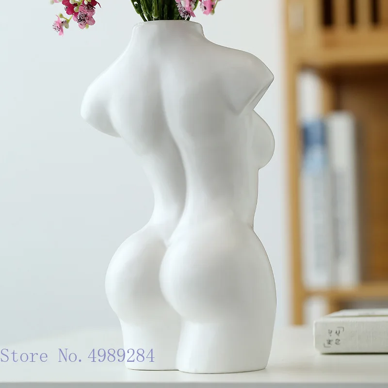 Human Body Ceramic Vase Black and White Nude Abstract Human Female Naked Girl Flower Vase Home Decoration Crafts Ornaments 5