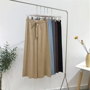 

Object wide-legged pants qiu tall waist loose feeling more show thin knit pants straight canister children