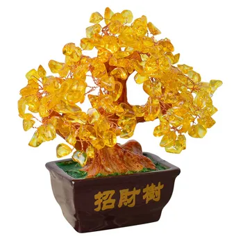 

Crystal Lucky Tree Home Office Crystal Potted Tree Decor Table Centerpiece Ornament with Flower Pot