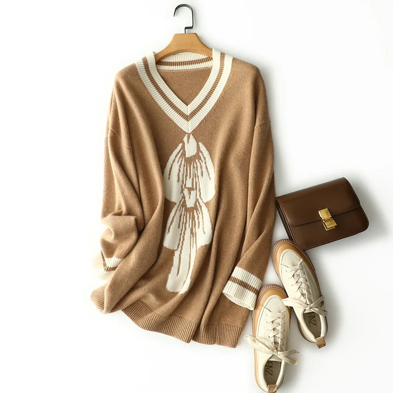 

Aliaga, зимнее роскошное 100% кашемировое платье-свитер, Женский плотный Свободный пуловер с v-образным вырезом, вязаная одежда