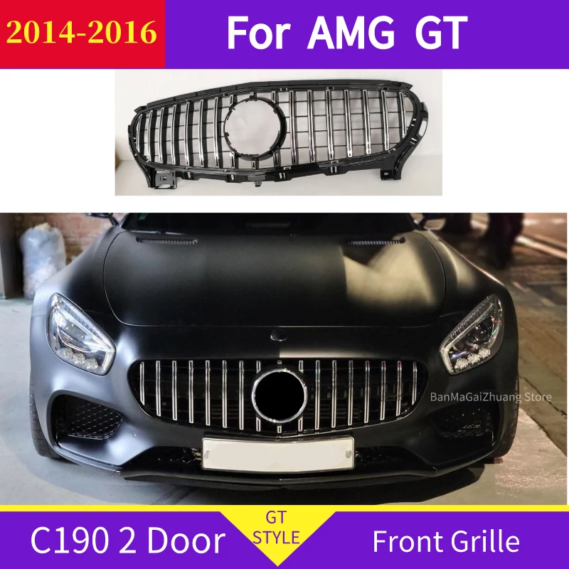 Griglia Anteriore Gt Per Mercedes Amg Gt C190 2014-2016 Gt S Gt R R190 Griglia Paraurti Anteriore Centrale Abs A Due Porte Senza Emblema