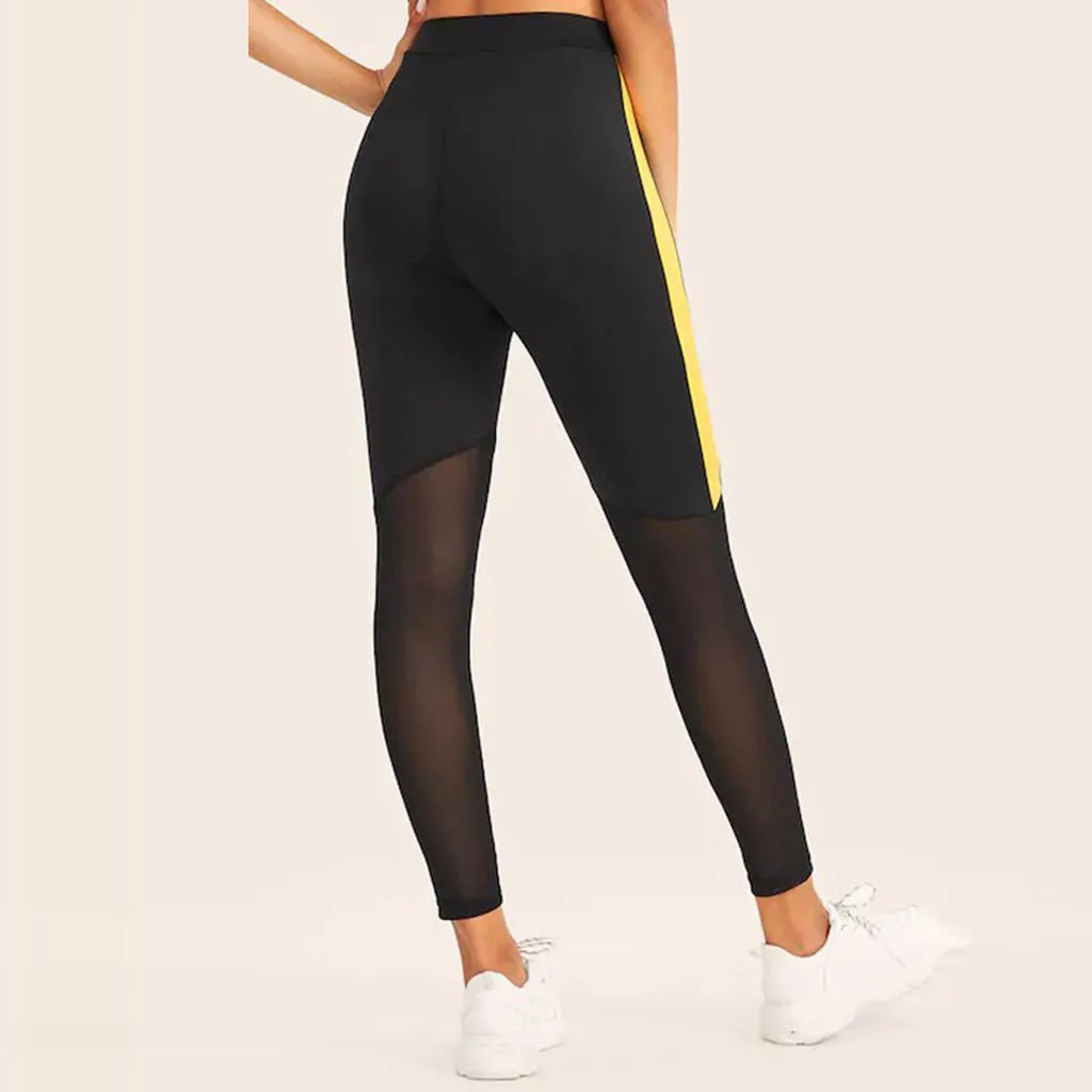 New Women's Yoga Leggings Polyester Colour-Coloured Stitching Fitness Running Yoga Nine-minute Pants seamless leggings