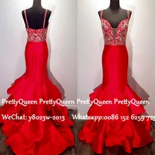 Женское Многоуровневое платье русалки для выпускного вечера роскошное Красное Атласное длинное вечернее платье с кристаллами