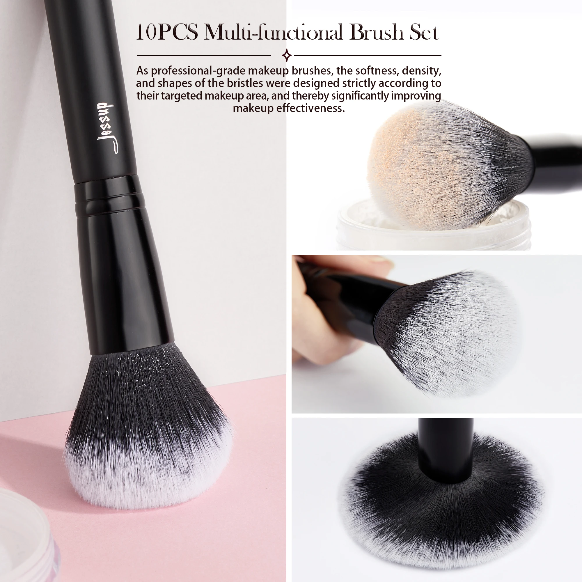 Jessup 10pcs Makeup Brushes Set Natural Synthetic Powder
