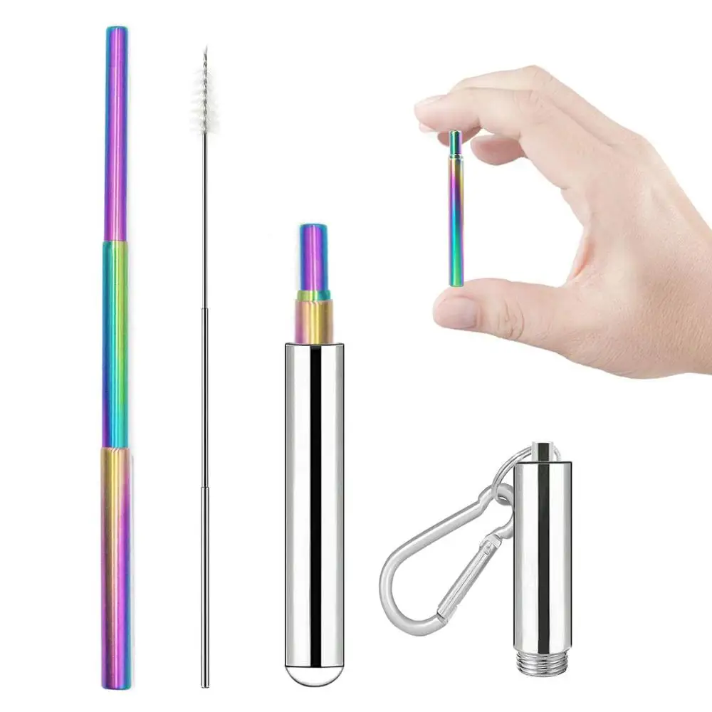 06 Creative Stainless Steel Metal Drinking Straws Telescopic Reusable Travel Portable Drinking Straw with Straws Cleaner Brush Set - Цвет: 06