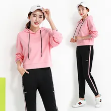 Women Sport Suit Cotton Long Sleeve Hoodie Sweatshirt+sweatpant Jogger Casual Running Workout Outfit Set Sportswear Tracksuit