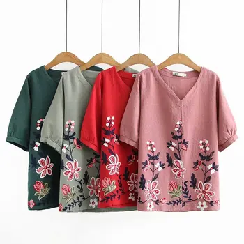 

2020 New Fashion Oversize Plus Size summerTshirt Teeshirt T-shirt Casual Cotton Short Floral V-neck