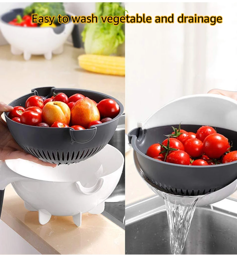 9 in 1 Multi-functional Rotate Vegetable Slicer Potato Peeler Carrot Onion Grater with Strainer Fruit Cutter & Shredders