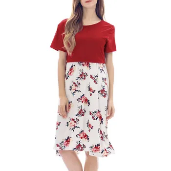 

Fashion Women maternity dresses Cotton O-neck Pregnant Nursing Solid Breastfeeding Summer Maternity Dress Free shipping H4