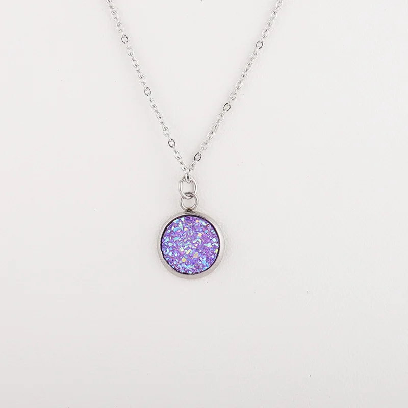 12 мм подвеска Druzy Drusy, ожерелья, ювелирные изделия из смолы, кабошон, нержавеющая сталь, подвеска, цепь для женщин, девушек, ювелирное изделие, подарок - Окраска металла: G