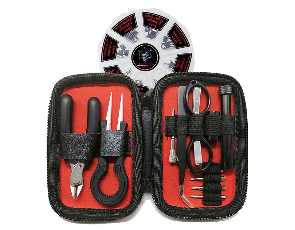 Tools Prebuilt Coil Набор инструментов для электронных сигарет DIY, сумка для электронных сигарет, органический хлопок, готовые катушки, провода, катушки, джиг, керамические пинцеты для двигателя OBS, RBA, RDA, Атомайзер - Цвет: Tools Prebuilt Coil