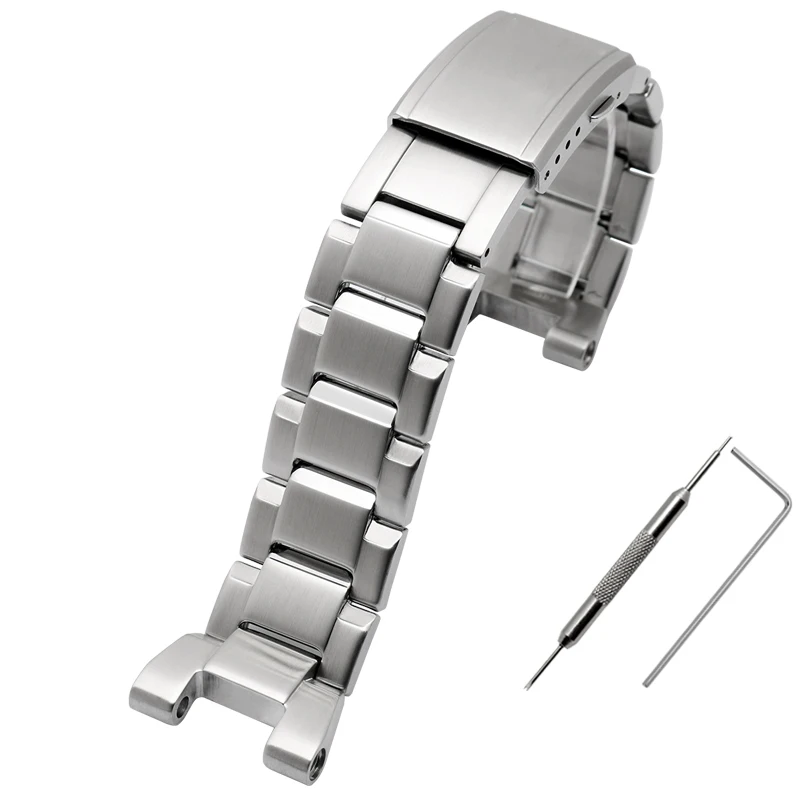 Premium Stainless Steel Metal Watch Strap Bracelet, Silver Finish, Adjustable