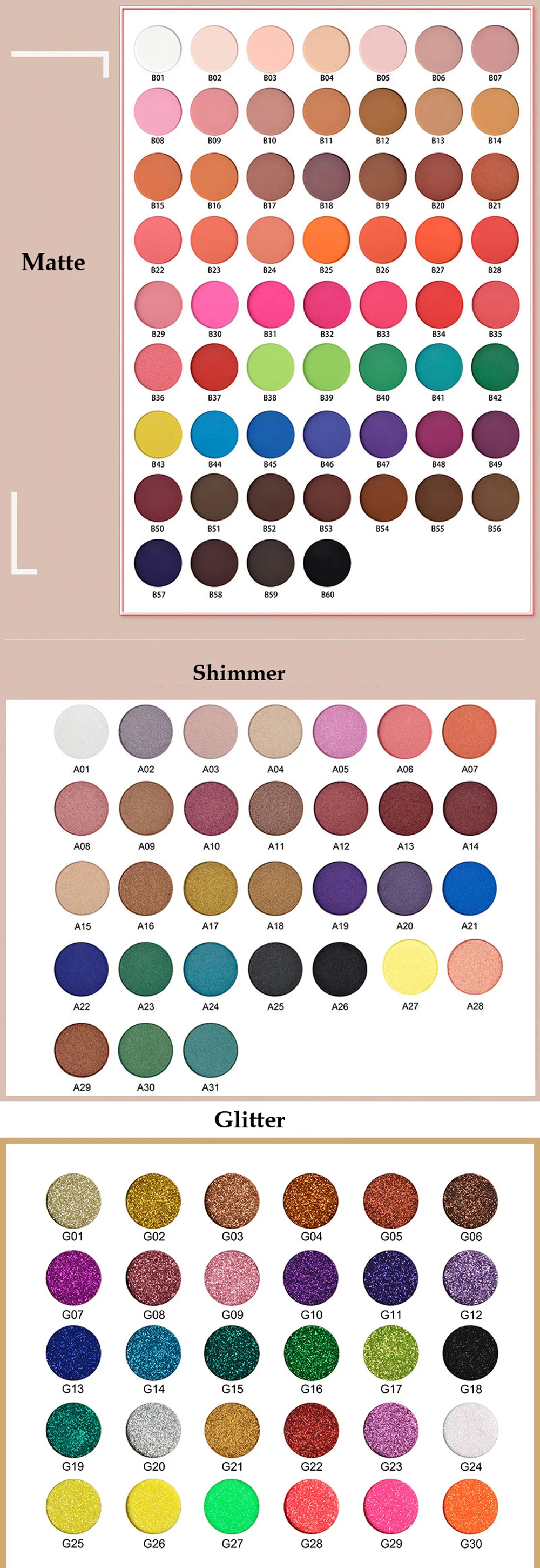 private label new eyeshadow palettes empty matte shimmer glitter eye makeup custom packaging no logo low moq oem