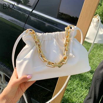 

[BXX] Gold Chain PU Leather Crossbody Bags For Women 2020 Summer Cloud Shoulder Handbags Female Solid Color Cross Body Bag HM555