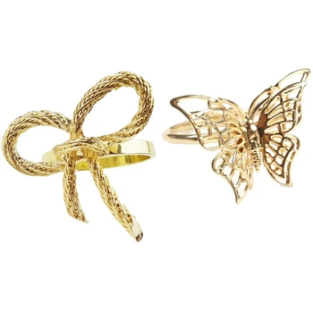 

6Pcs Creative Golden Butterfly Napkin Ring Napkin Buckle & 8Pcs Bow Napkin Rings Napkin Rings for Dinner Parties