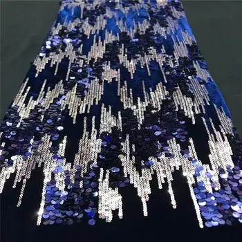 

2020 African Net Lace Fabric, High Quality Elegant Blue Sequins Nigerian Wedding Lace Fabrics 5Yards Sequins French Tulle lace