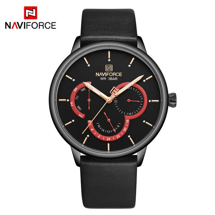 BLACK BLACK NAVIFORCE часы для мужчин лучший бренд класса люкс Авто Дата модные повседневные кварцевые часы кожаный ремешок Relogio Masculino водонепроницаемые часы - Цвет: BLACK BLACK
