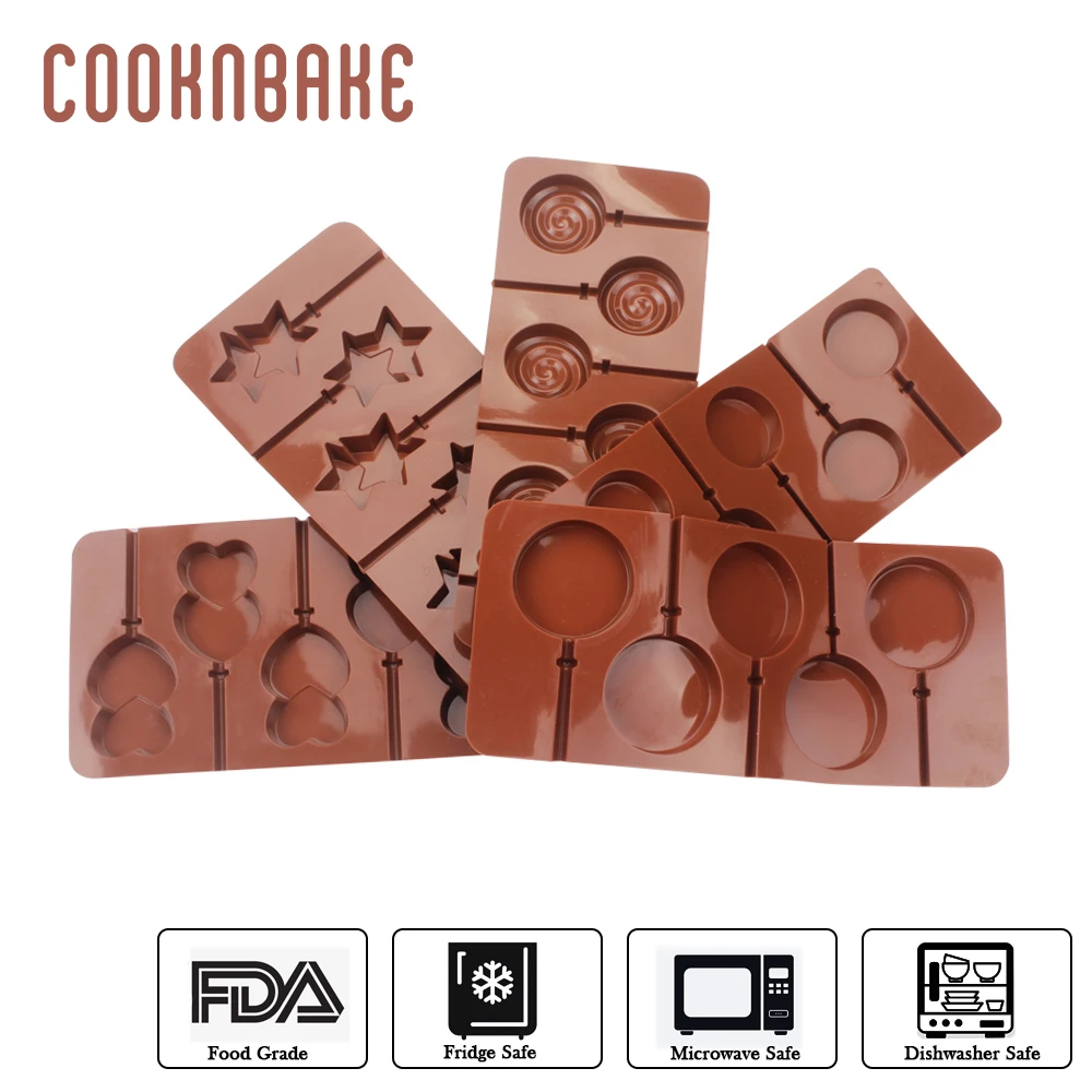 COOKNBAKE леденец плесень силиконовые формы для леденцы Конфеты 5 шт./компл. Шоколадный леденец Форма Сердце Звезда инструмент для украшения торта с палкой