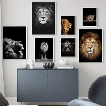 

Africa Wildlife Roaring Lion Posters And Prints Black and White Animals Wall Canvas Paintings Pictures Living Room Home Decor