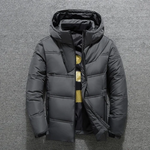 Dark Gray Брендовая одежда Для мужчин теплая зимнее, зауженное Повседневное пуховая куртка/Мужское Худи супер легкие и тонкие пуховые пальто мужской пуховик 3XL - Цвет: Dark Gray
