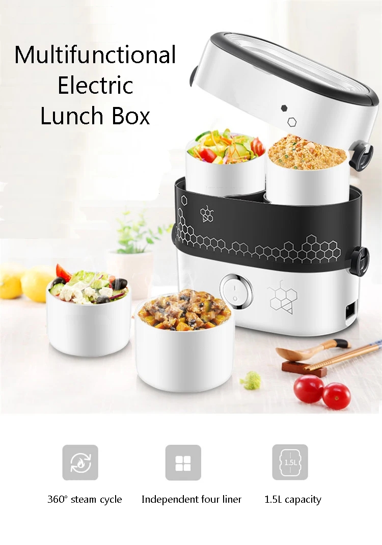 Description Picture 2 of item1.5L Rice cooker 1/2 Layer Spill-proof sealing Ceramic Liner Multifunctional Food Steamer Egg Boiler Portable Lunch Box Anti-dry
