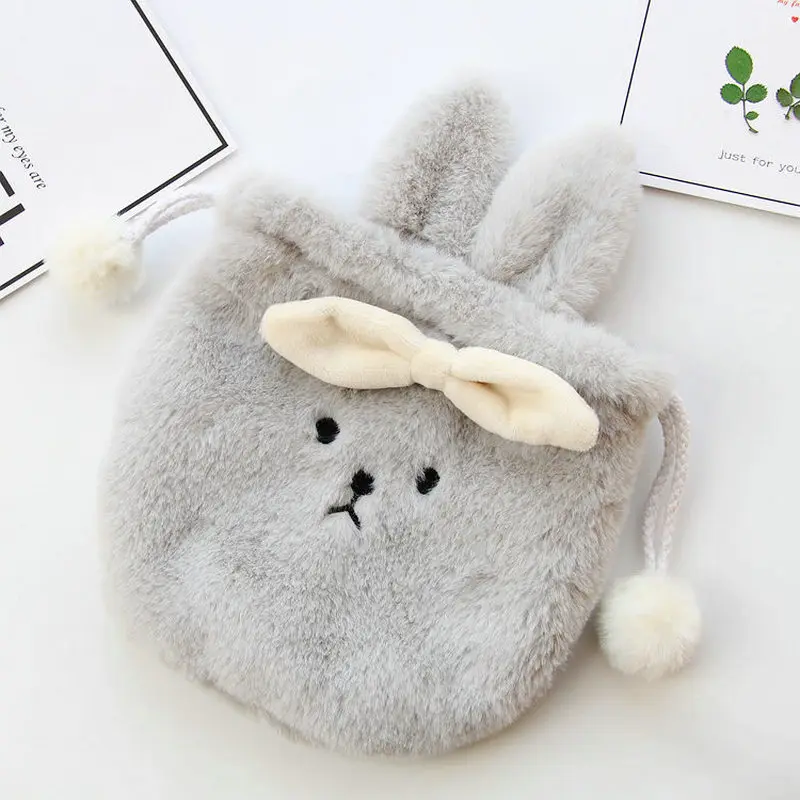 

Soft Adorable Cute Fluffy Bunny Drawstring Bag Cosmetic Bag Coin Pocket Debris Cosmetics Storage Bag Mobile Phone Bag
