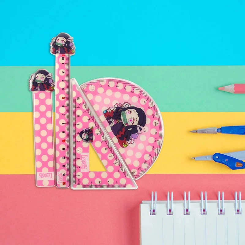 

4Pcs Cartoon Measuring Rules Set Anime Demon Slayer Kimetsu No Yaiba Ruler Students Measuring Scale Stationery Gift for Kids