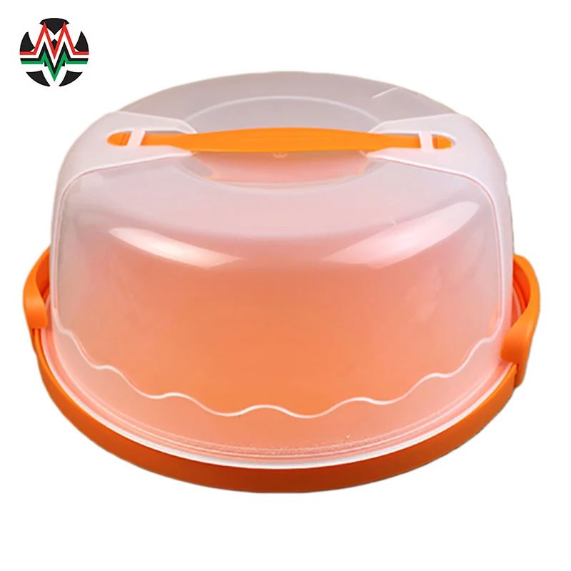 Round Cake Carrier Handheld Plastic Pastry Storage Holder Dessert Container Cover Case Birthday Wedding Party Supplies Orange |