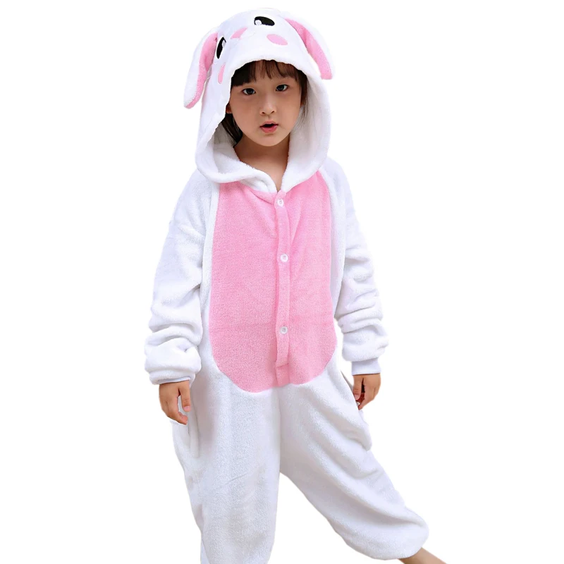 Pink Rabbit Фланелевая Детская Пижама; комплект зимней одежды с капюшоном с изображением единорога, Пикачу, стежка; детские пижамы для мальчиков и девочек; одежда для сна; комбинезоны - Цвет: Pink Rabbit