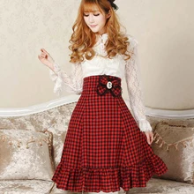 Принцесса сладкий Лолита Юбки оригинальные винтажные клетчатые юбки принцесса высокая Талия Тонкий лист лотоса юбка Модные женские GZWY033