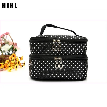 

Travel accessoriesFashion Polka Dot Cosmetic Bag Ms. Two-layer Cosmetic Bag Cosmetic Storage Bag Professional Makeup Artist Bag
