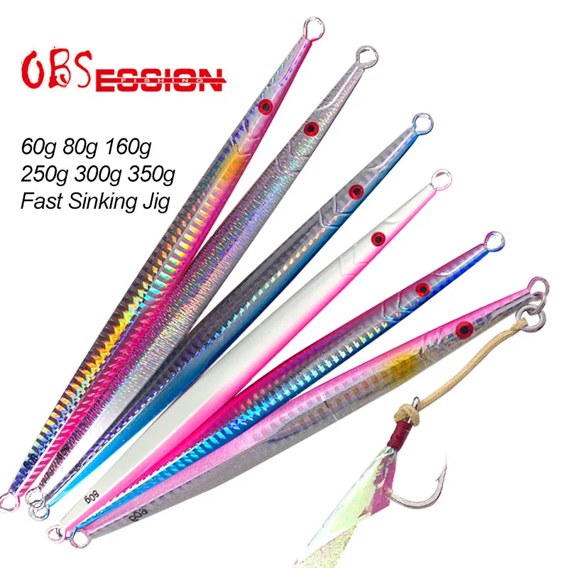 

OBSESSION60g 80g 160g 200g 250g Fast Sinking Jigs Hard Metal Lead Lure Long Casting Pencil Fishing Lure Tackle With Assist Hooks