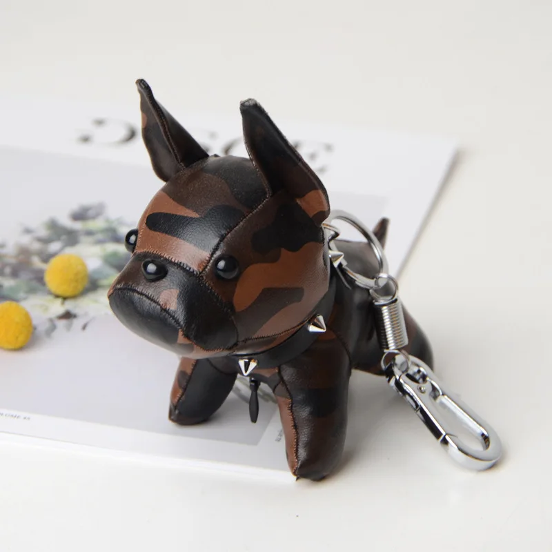 

High Quality French Bulldog Keychain PU Leather Animal Dog Keyring Holder Bag Charm Trinket Bag Keyring Punk Style Pendant