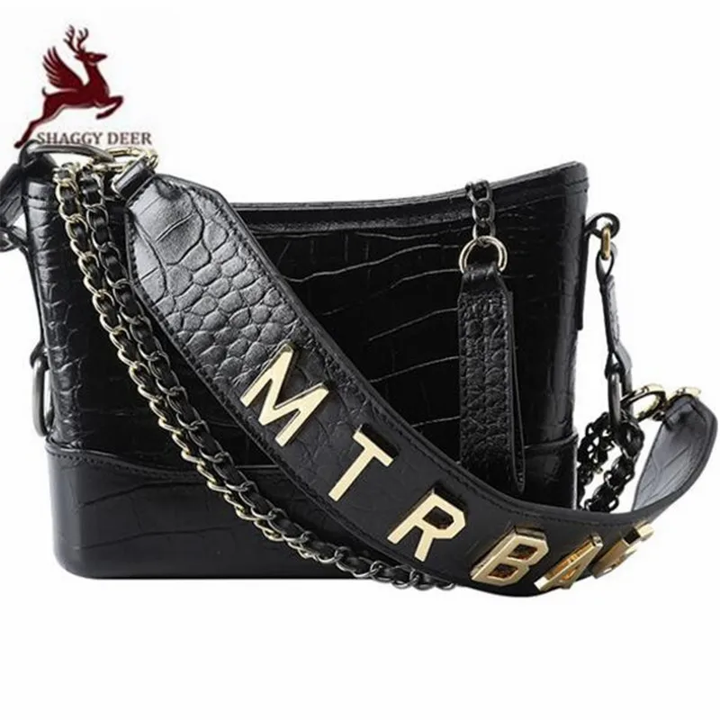 

Cool Fashion Alligator Pattern Women Letter Belt Shoulder Bags Real Leather Chain Lady Crossbody Bags