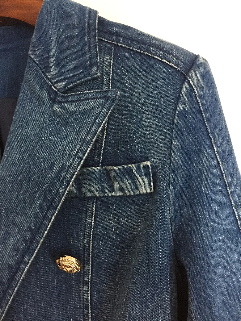 DEAT осенне-зимняя двубортная джинсовая синяя куртка с высокой талией, женское короткое пальто, модные металлические пуговицы, WJ02305L