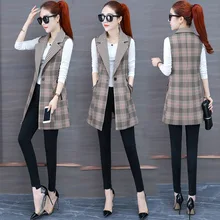 Изящный жилет костюм укороченный жакет жилет женская осенняя одежда стиль жилет средней длины в клетку весна и осень