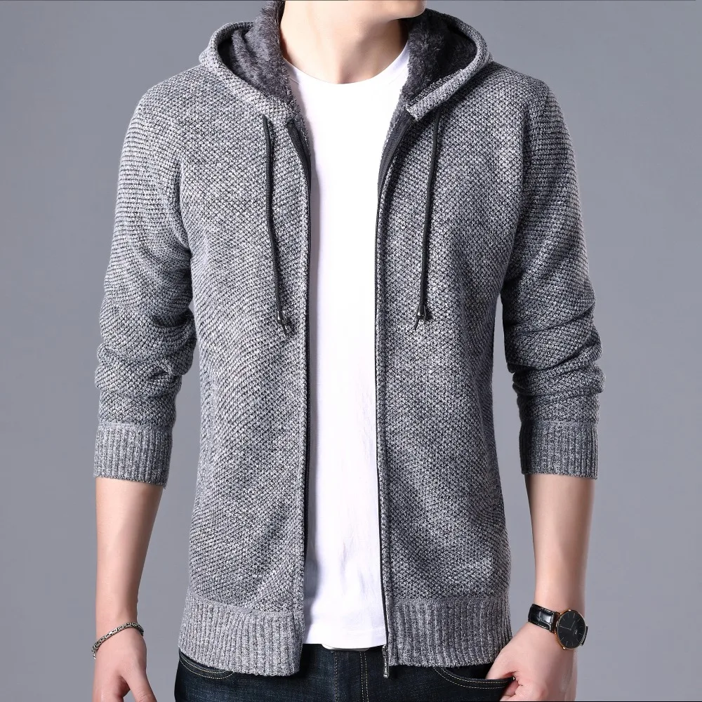 Description Picture 3 of itemCardigans Men Winter Sweater Korean Fashion Mens Clothing Thick Cotton Hood Cardigan Long Sleeve Casual Sweatercoats