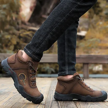 

high top genuine leather cross-border big size outdoor walking shoes boots trekking shoes boots winter snow boots men