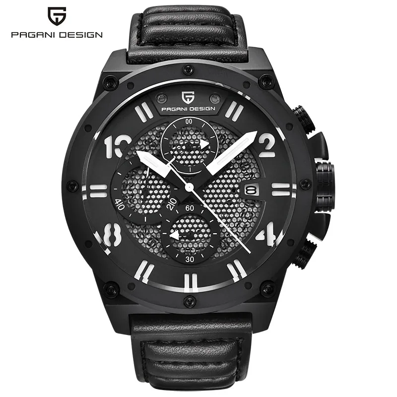PAGANI Топ люксовый бренд водонепроницаемые военные спортивные часы с хронографом мужские кожаные кварцевые часы Relogio Masculino - Цвет: Кофе