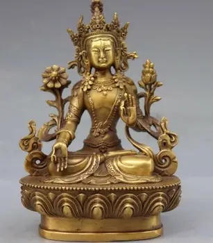

China Temple Copper Brass Kwan-Yin Whiter Tara Bodhisattva Goddess Buddha Statue