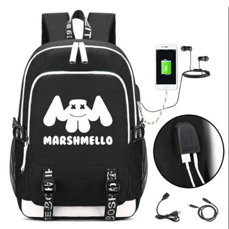 Болельщик Marshmello рюкзак сумка ж/USB модный порт и замок и наушники дорожная сумка для ноутбука сумка крутая - Цвет: Style 1