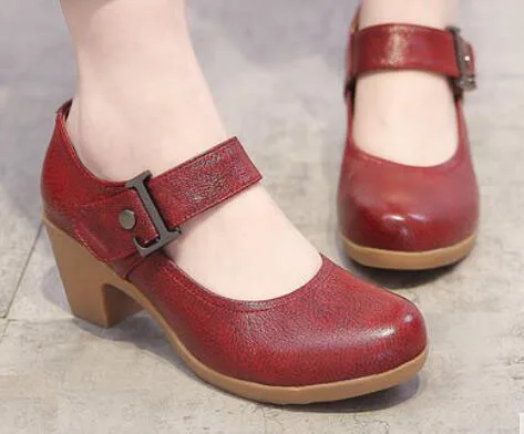 Демисезонная обувь; женские туфли-лодочки из натуральной кожи; женские кожаные туфли с круглым носком на платформе; размеры 32-42 - Цвет: Double red